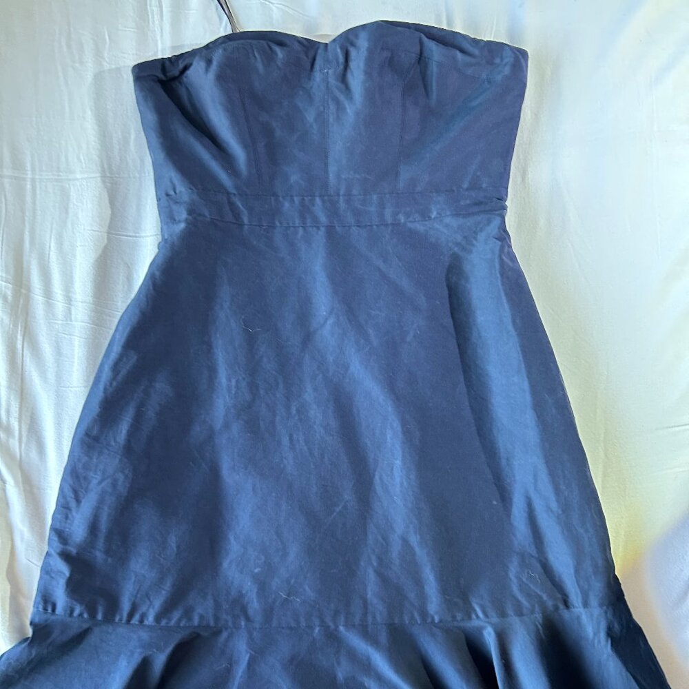 J.Crew Strapless Ruffle-Hem Navy Blue Dress Sweet Heart Neckline Size 6p